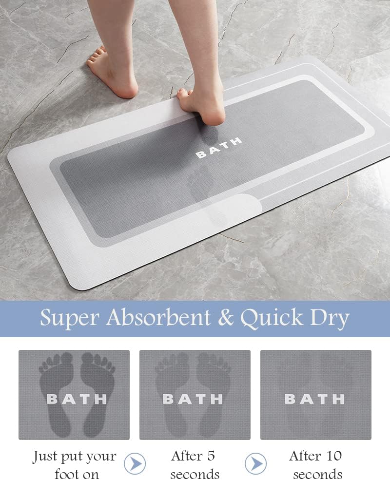 -Bath Mat-Bathroom Mat Rug Non Slip Super Absorbent Stain Resistant Quick Dry Thin Bathroom Rug-Bath Mats for Bathroom Floor Bathtub Vanity-Bathmat Bath Rug Easy Care-17"X27" Grey