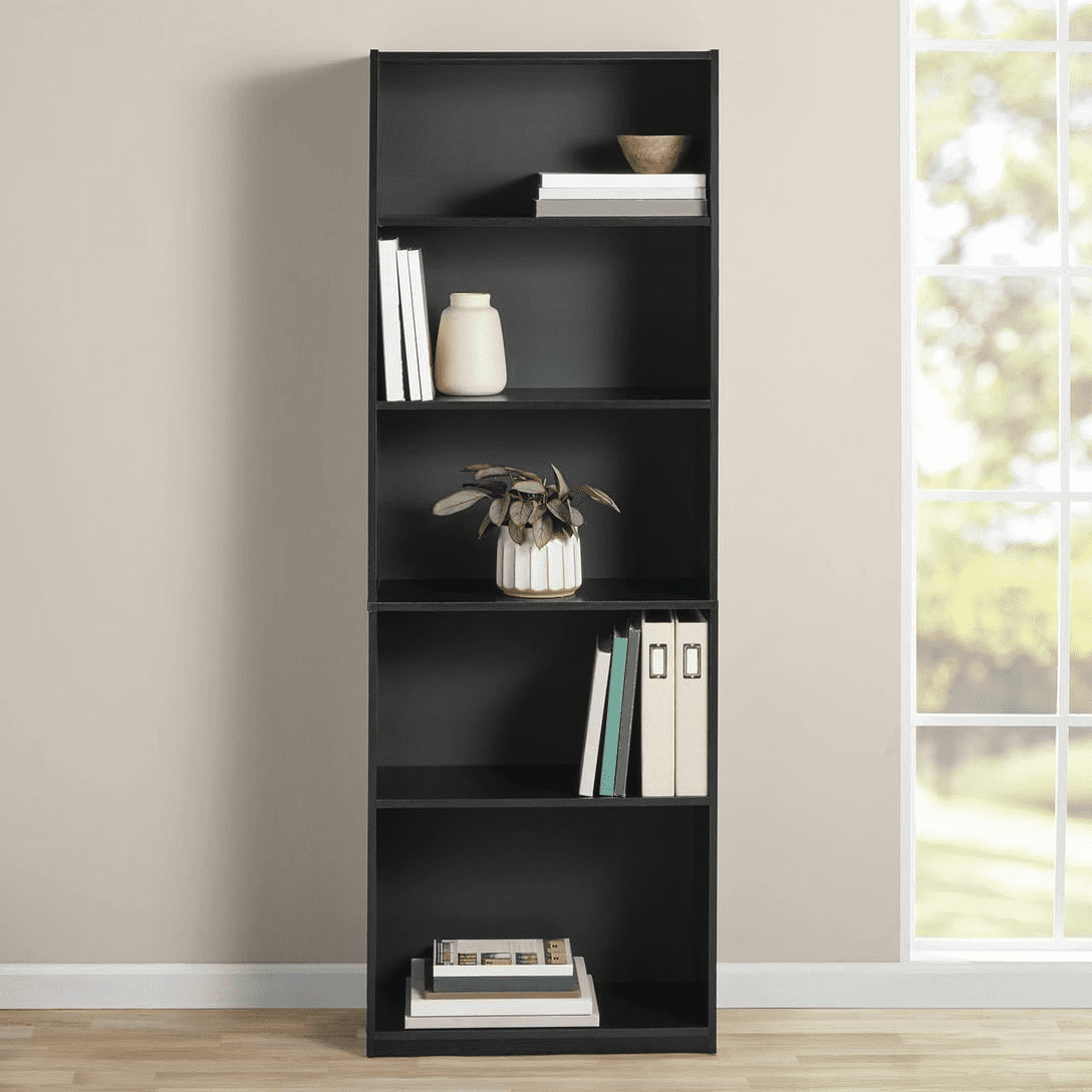 5-Shelf Bookcase with Adjustable Shelves, White