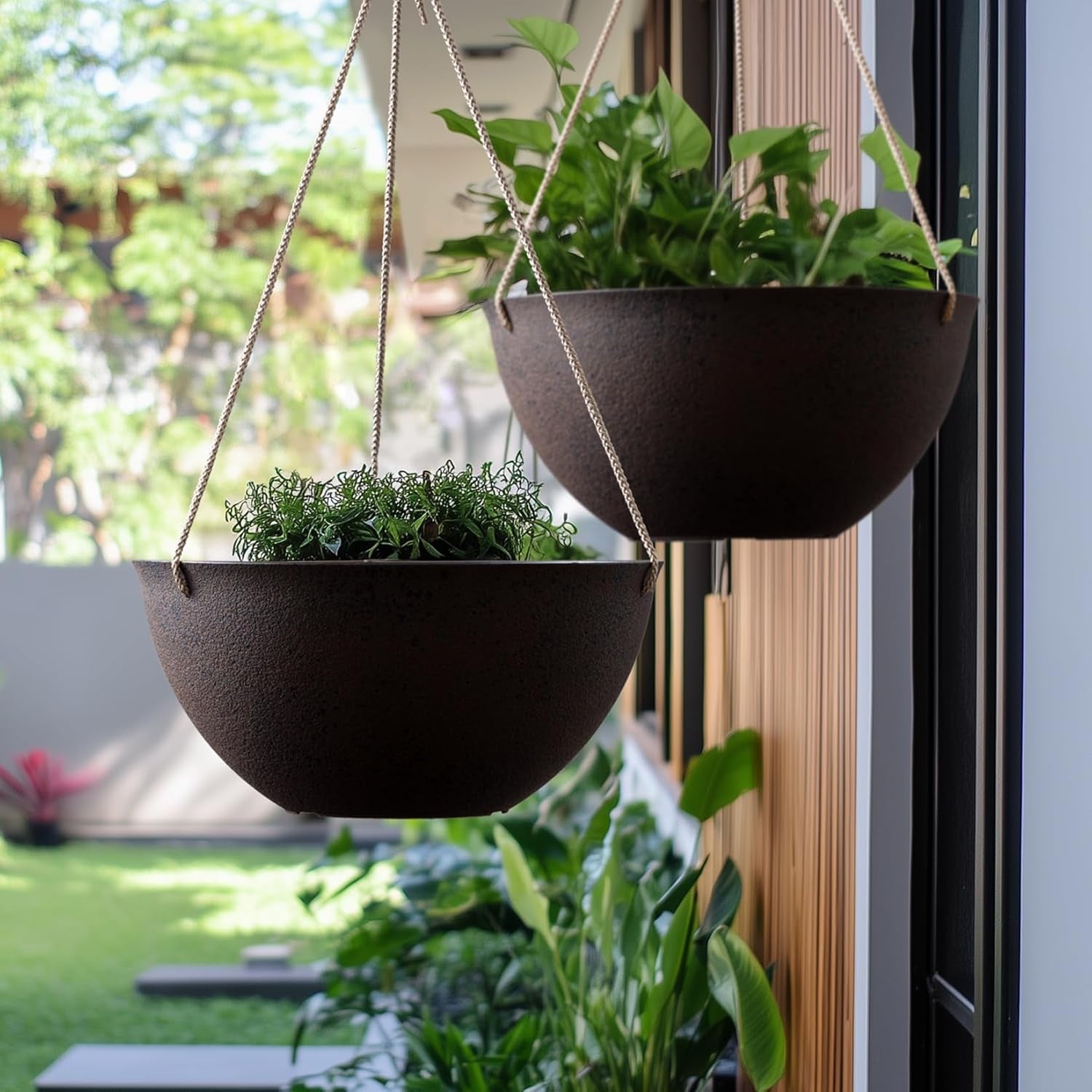 Large Hanging Planters - 13 Inch Flower Pots Outdoor Indoor, Hanging Garden Planters Set of 2, New Iron Color
