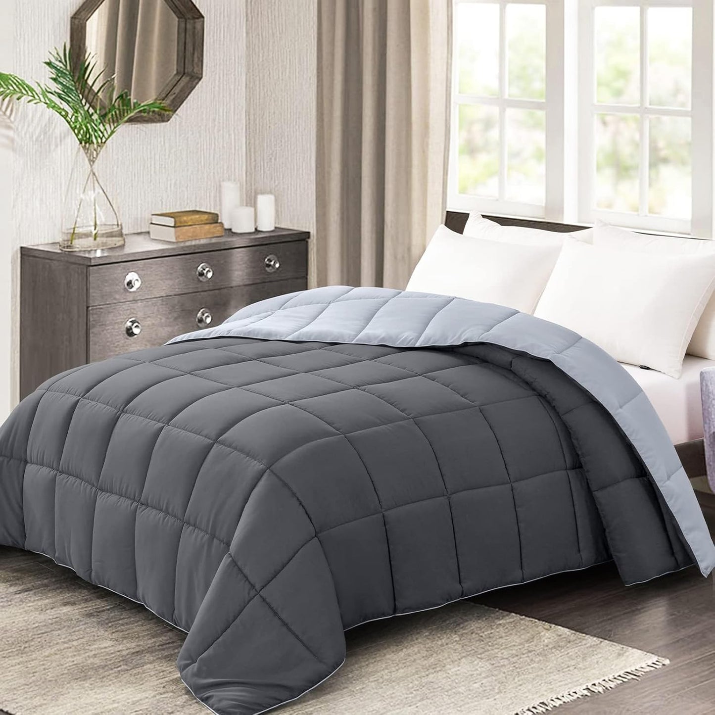 Comforter King Size - Teal Duvet Insert down Alternative Bed King Comforter, Lightweight Bedding Comforters Quilted Soft All Season Reversible Teal/Ivory