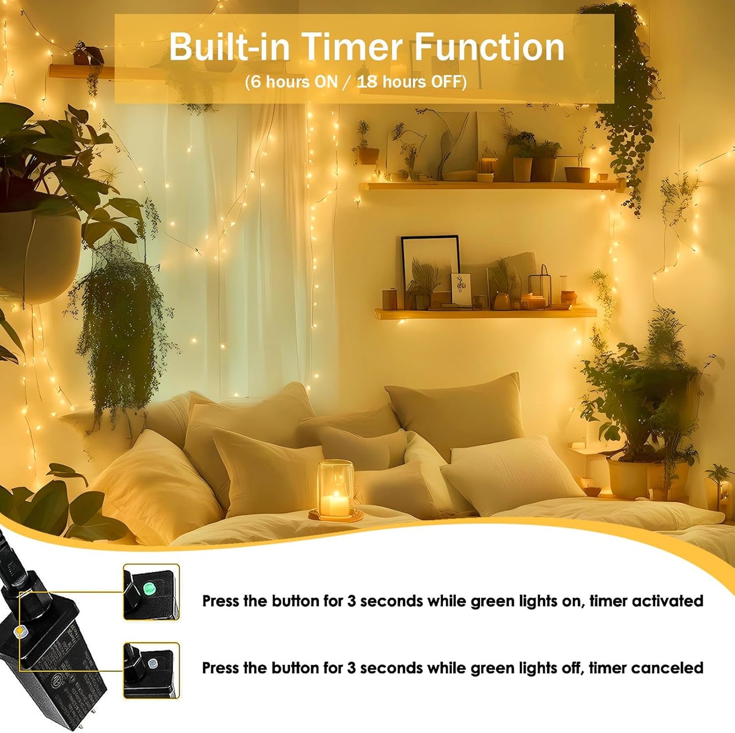 Extra-Long 66FT String Lights Outdoor/Indoor, 200 LED Super Bright Christmas Lights for Bedroom, Waterproof 8 Modes Plug in Twinkle Fairy Light for Classroom Christmas Tree Decorations (Warm White)