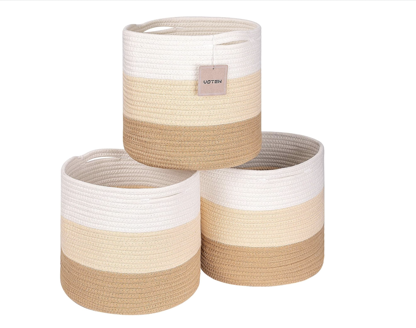 Woven Cotton Rope round 11X11X11'' Storage Cubes Baskets Bins Organizer, 3-Tone Gray, 3-Pack