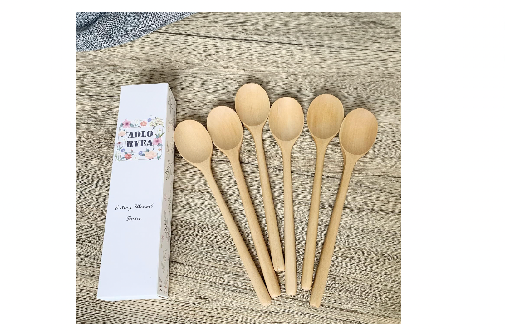 Wooden Spoons, 6 Pieces 9 Inch Wood Soup Spoons for Eating Mixing Stirring, Long Handle Spoon with Japanese Style Kitchen Utensil,  Eco Friendly Table Spoon