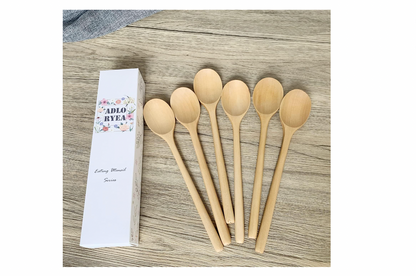 Wooden Spoons, 6 Pieces 9 Inch Wood Soup Spoons for Eating Mixing Stirring, Long Handle Spoon with Japanese Style Kitchen Utensil,  Eco Friendly Table Spoon