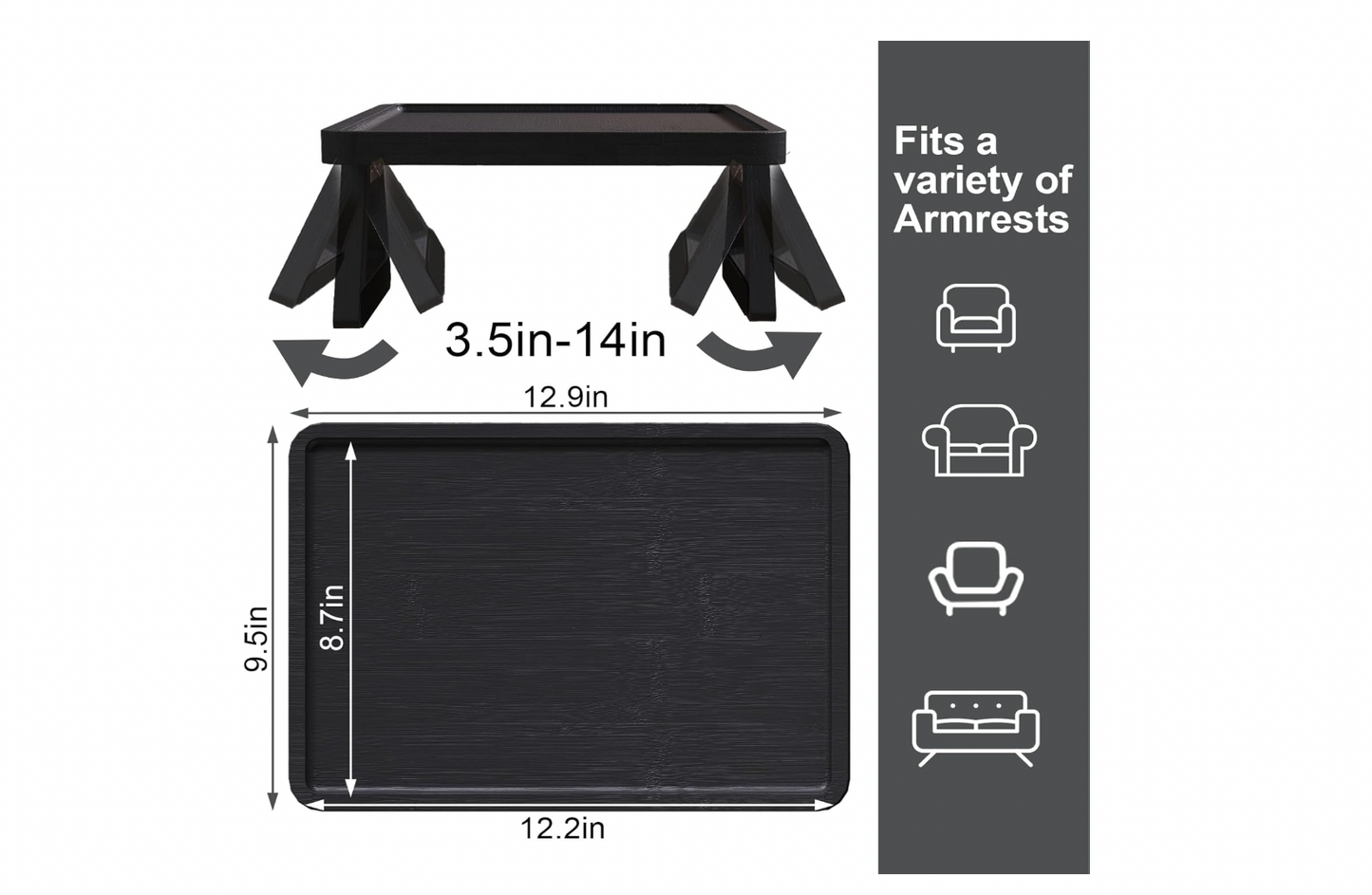 Couch Arm Tray,Bamboo Folding Sofa Tray,Sofa Armrest Trays Clip-On Couch Desk for Drinks,Snacks,Phone,Remote Control（Natural）