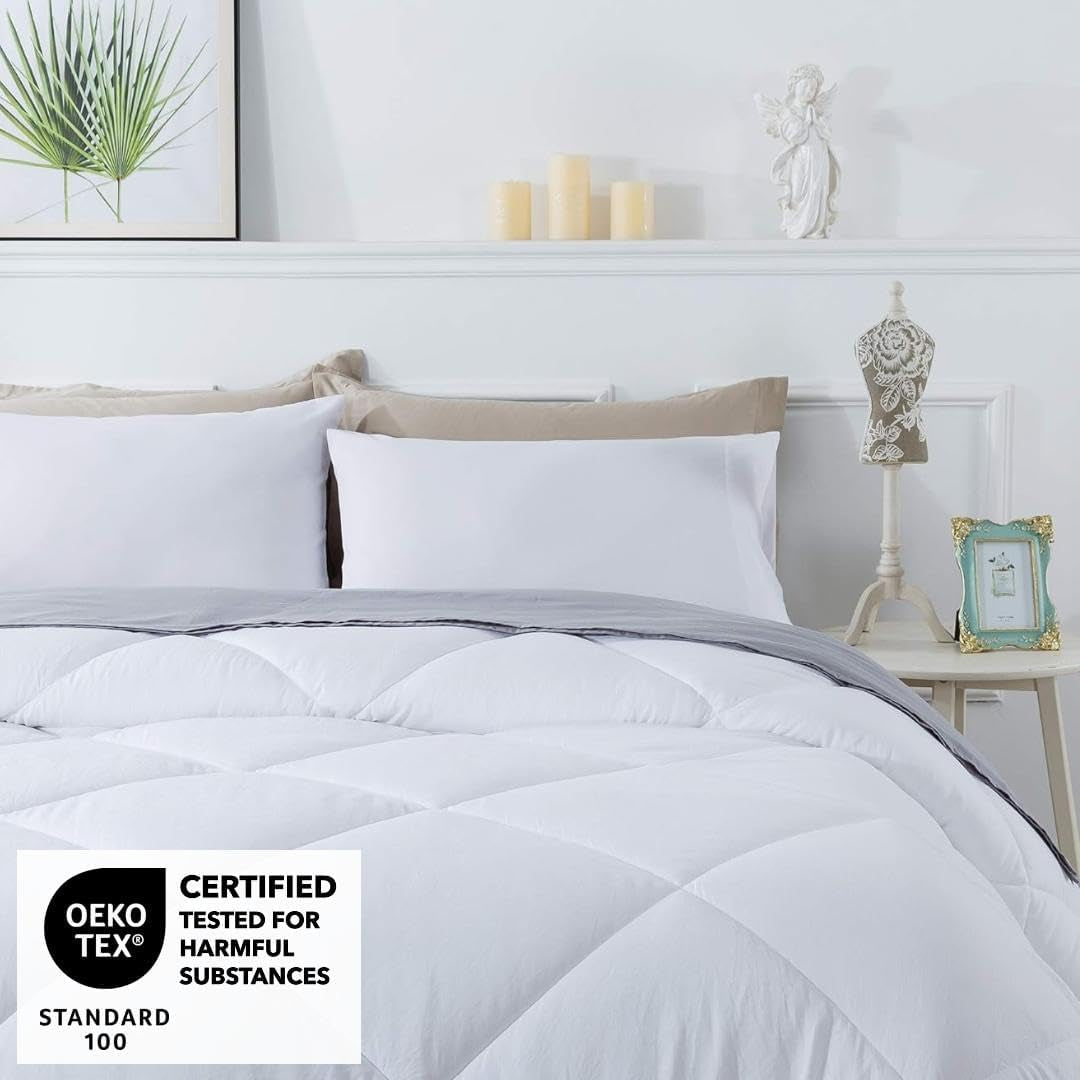 102X90 Easy-Clean Reversible Comforter Set - 2 Solid Color Plush down Alternative Fluffy, Ultra Soft, Machine Washable Bedding Duvet Insert, Extra Warm King, White