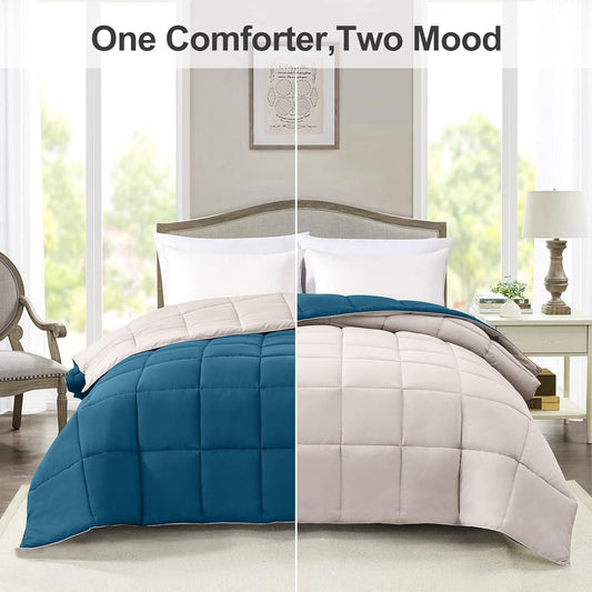 Comforter King Size - Teal Duvet Insert down Alternative Bed King Comforter, Lightweight Bedding Comforters Quilted Soft All Season Reversible Teal/Ivory