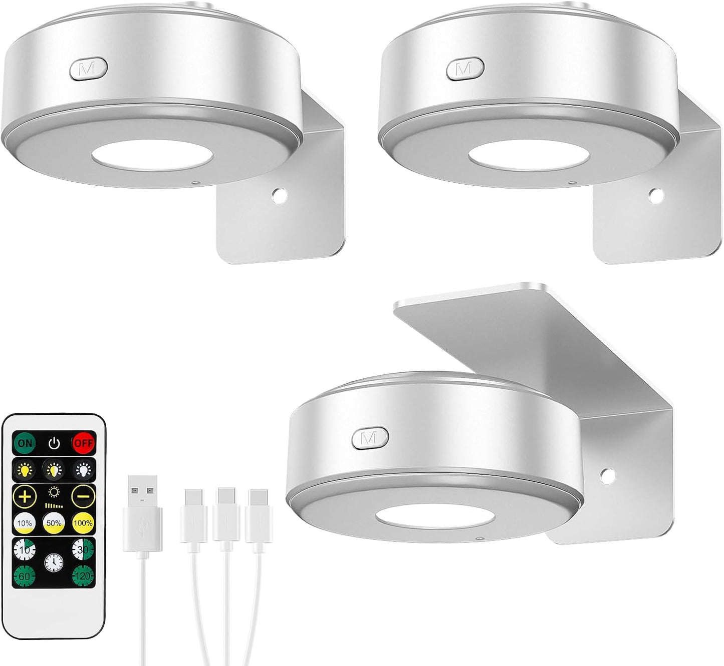 3PCS Picture Lights with Remote, Wireless Rechargeable Battery Wall Light for Paintings, 3 Colors Paintings Light Dimmable and Timer Metal Art Light for Display, Wall, Artwork, Gallery (Gold)