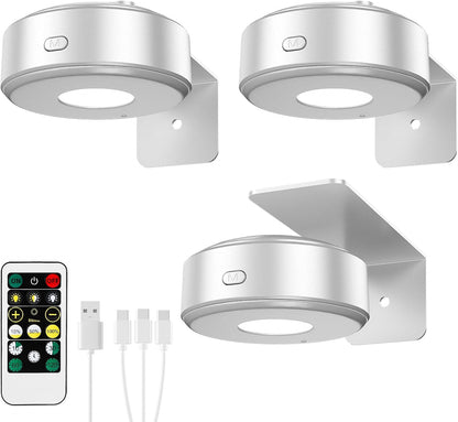 3PCS Picture Lights with Remote, Wireless Rechargeable Battery Wall Light for Paintings, 3 Colors Paintings Light Dimmable and Timer Metal Art Light for Display, Wall, Artwork, Gallery (Gold)