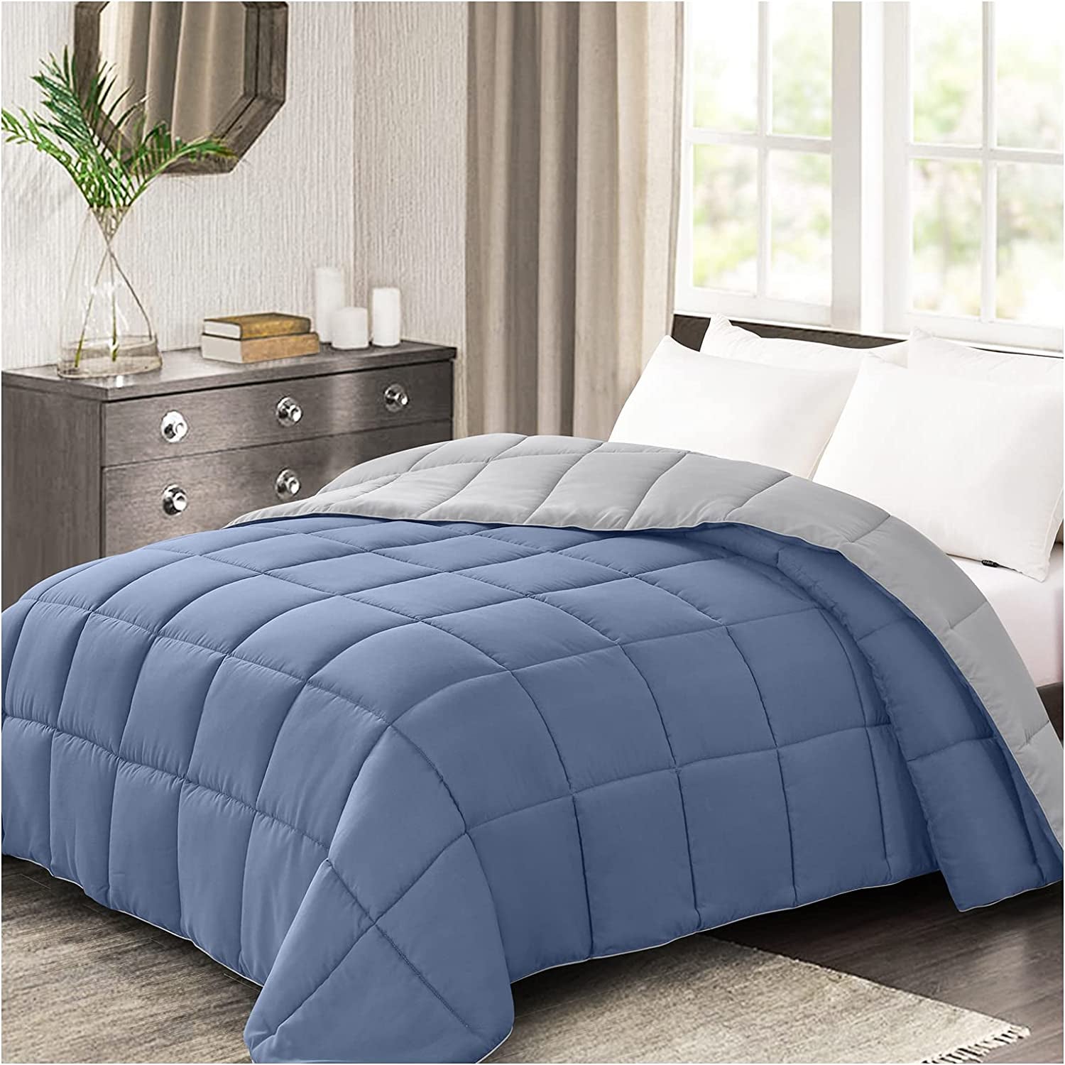Comforter King Size - Teal Duvet Insert down Alternative Bed King Comforter, Lightweight Bedding Comforters Quilted Soft All Season Reversible Teal/Ivory