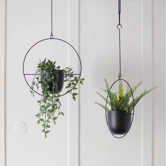 2 Pcs Hanging Planters for Indoor and Outdoor Plants with Hooks and Chains Metal Modern Wall Ceiling Planter Hangers Minimalist Flower Pot Holder Basket for Home Decor,Black