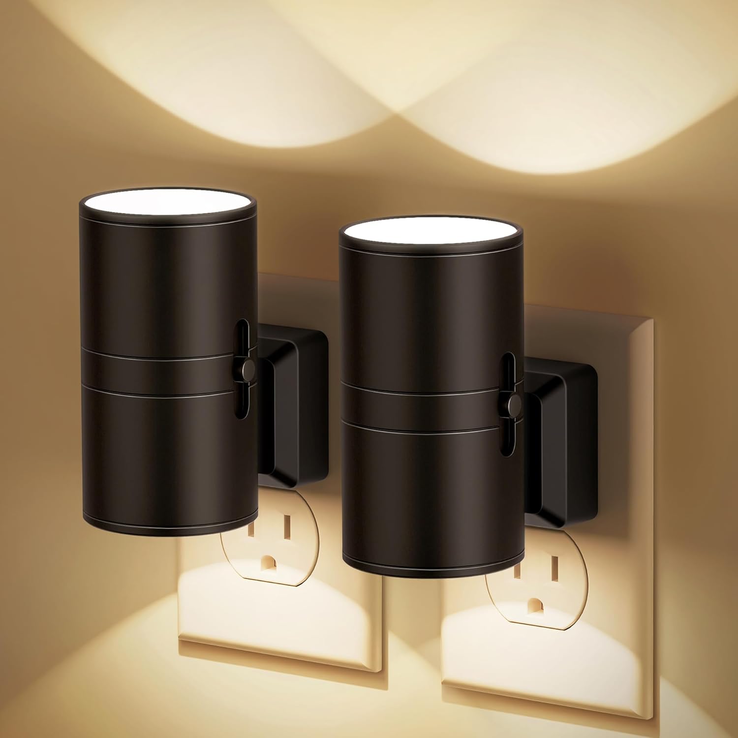 Night Lights Plug into Wall, Dimmable Night Light Plug In, Modern Night Lights with Dusk to Dawn Light Sensor, Soft White 3000K, 0-100LM Adjustable Brightness Nightlight for Hallway Bedroom, 2 Pack