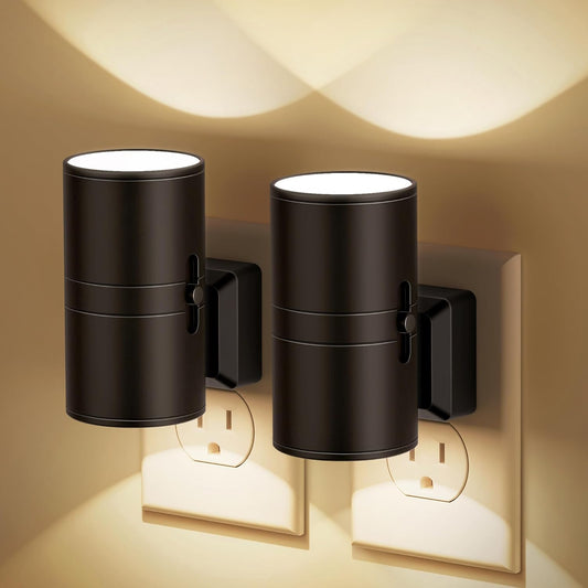 Night Lights Plug into Wall, Dimmable Night Light Plug In, Modern Night Lights with Dusk to Dawn Light Sensor, Soft White 3000K, 0-100LM Adjustable Brightness Nightlight for Hallway Bedroom, 2 Pack