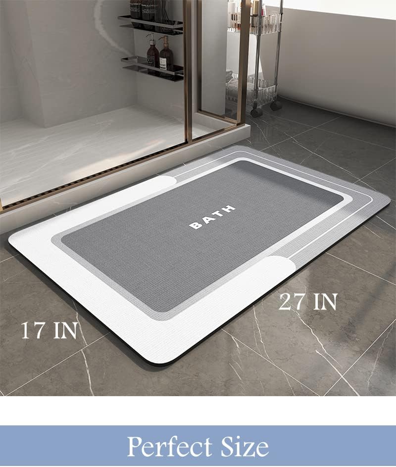 -Bath Mat-Bathroom Mat Rug Non Slip Super Absorbent Stain Resistant Quick Dry Thin Bathroom Rug-Bath Mats for Bathroom Floor Bathtub Vanity-Bathmat Bath Rug Easy Care-17"X27" Grey