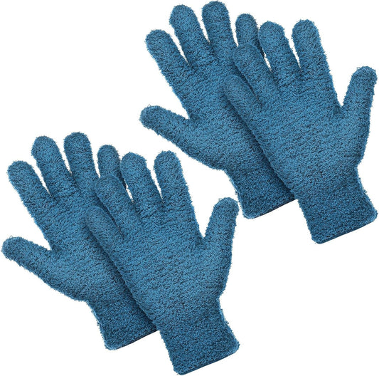 2 Pairs Microfiber Gloves for Plants Dusting Cleaning Glove Mittens House Cars Blinds Dusting(Blue, Large)