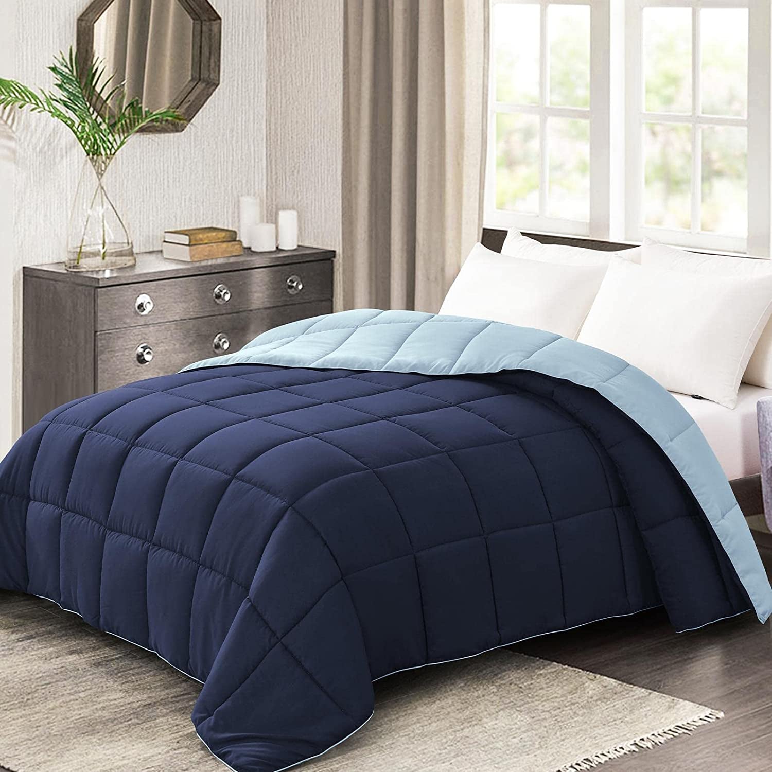 Comforter King Size - Teal Duvet Insert down Alternative Bed King Comforter, Lightweight Bedding Comforters Quilted Soft All Season Reversible Teal/Ivory