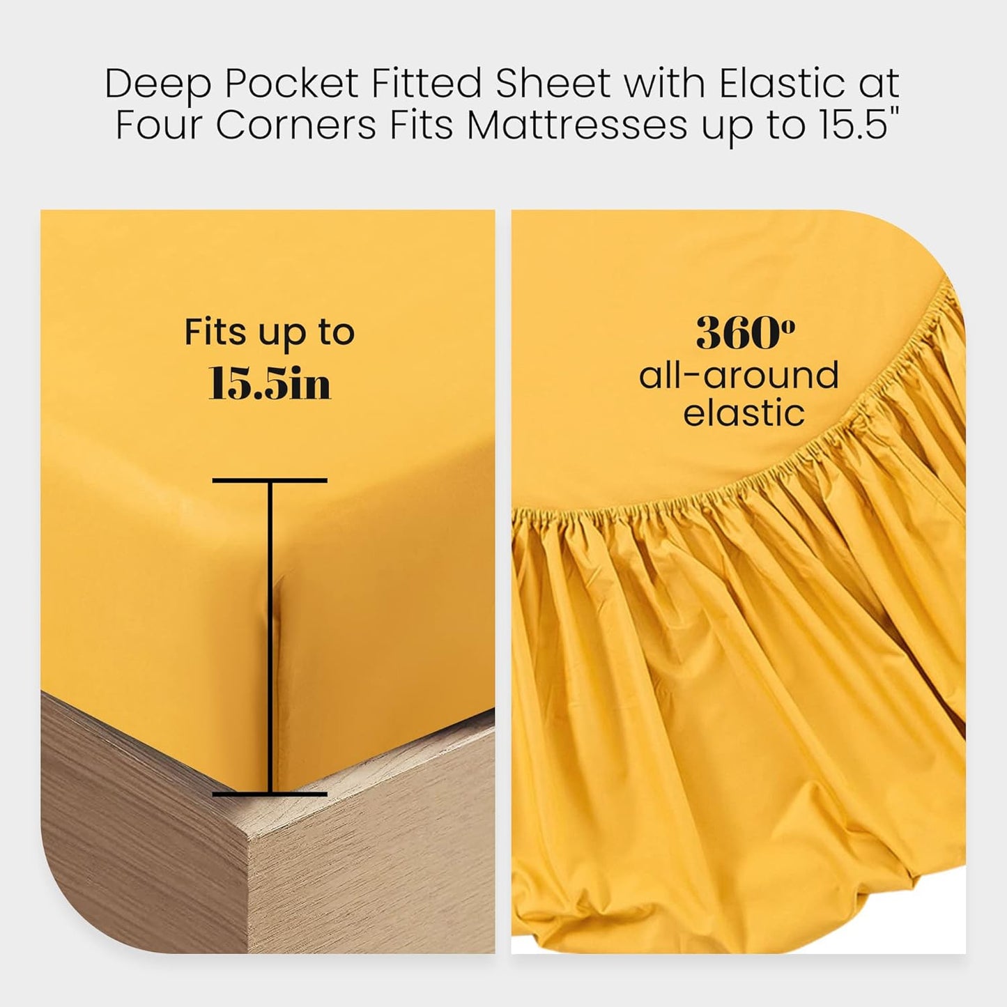 Queen Sheet Set- Cooling Sheets-Ultra Soft-Silky-Breathable-Deep Pocket- 1800 Series Bedding Set Microfiber- Yellow Bed Sheets Queen Size 4 Pieces