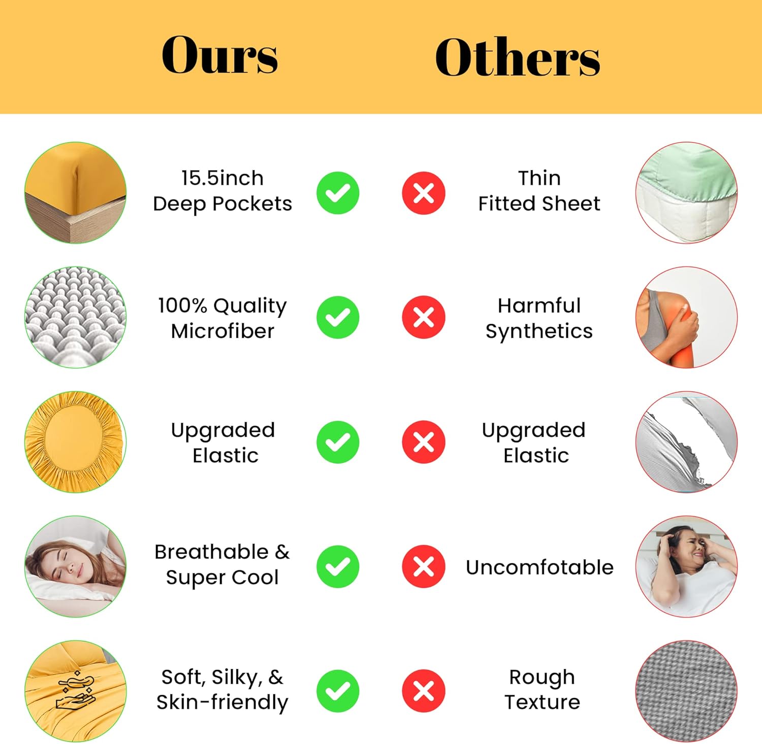 Queen Sheet Set- Cooling Sheets-Ultra Soft-Silky-Breathable-Deep Pocket- 1800 Series Bedding Set Microfiber- Yellow Bed Sheets Queen Size 4 Pieces