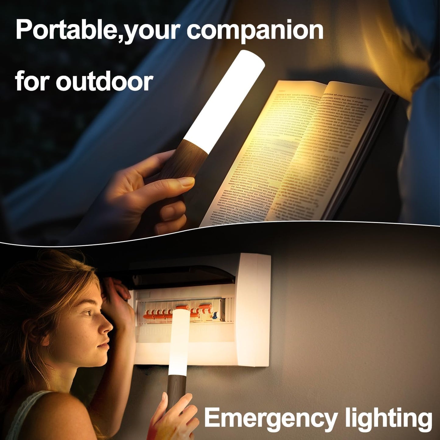 Battery-Operated Motion Sensor Night Lights: 2200Mah Rechargeable Wall Sconces Magnetic Wall Lights Wireless Stairway Lights Portable Hallway Light Wooden Wall Lighting for Bedroom Stair Picture