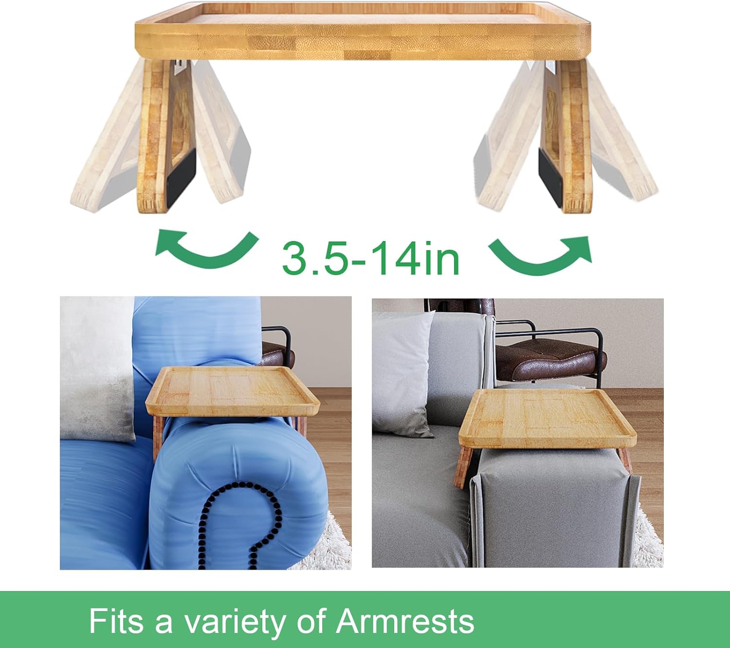 Couch Arm Tray,Bamboo Folding Sofa Tray,Sofa Armrest Trays Clip-On Couch Desk for Drinks,Snacks,Phone,Remote Control（Natural）