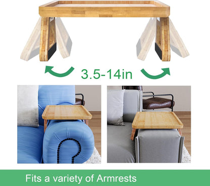 Couch Arm Tray,Bamboo Folding Sofa Tray,Sofa Armrest Trays Clip-On Couch Desk for Drinks,Snacks,Phone,Remote Control（Natural）
