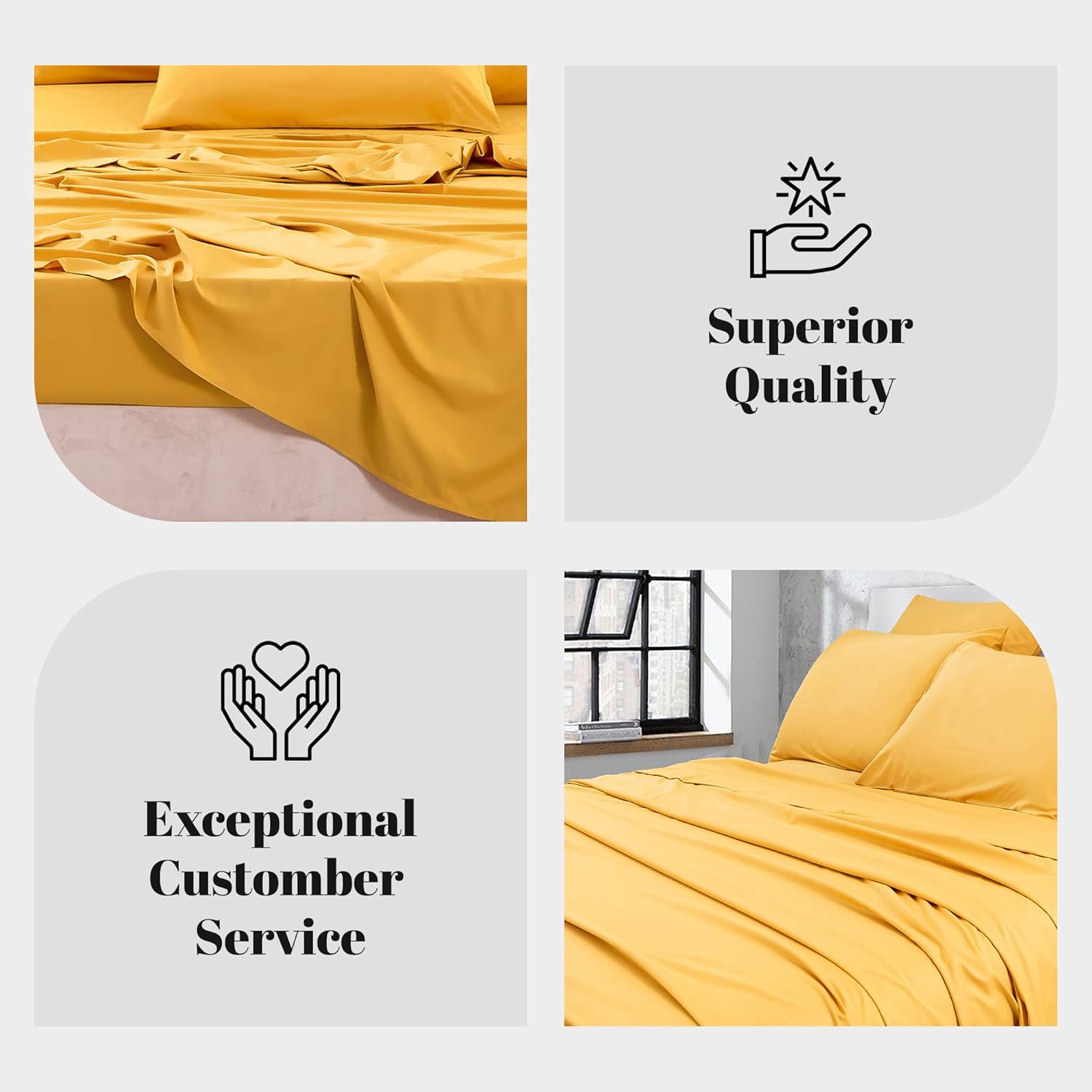 Queen Sheet Set- Cooling Sheets-Ultra Soft-Silky-Breathable-Deep Pocket- 1800 Series Bedding Set Microfiber- Yellow Bed Sheets Queen Size 4 Pieces