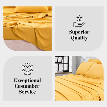 Queen Sheet Set- Cooling Sheets-Ultra Soft-Silky-Breathable-Deep Pocket- 1800 Series Bedding Set Microfiber- Yellow Bed Sheets Queen Size 4 Pieces