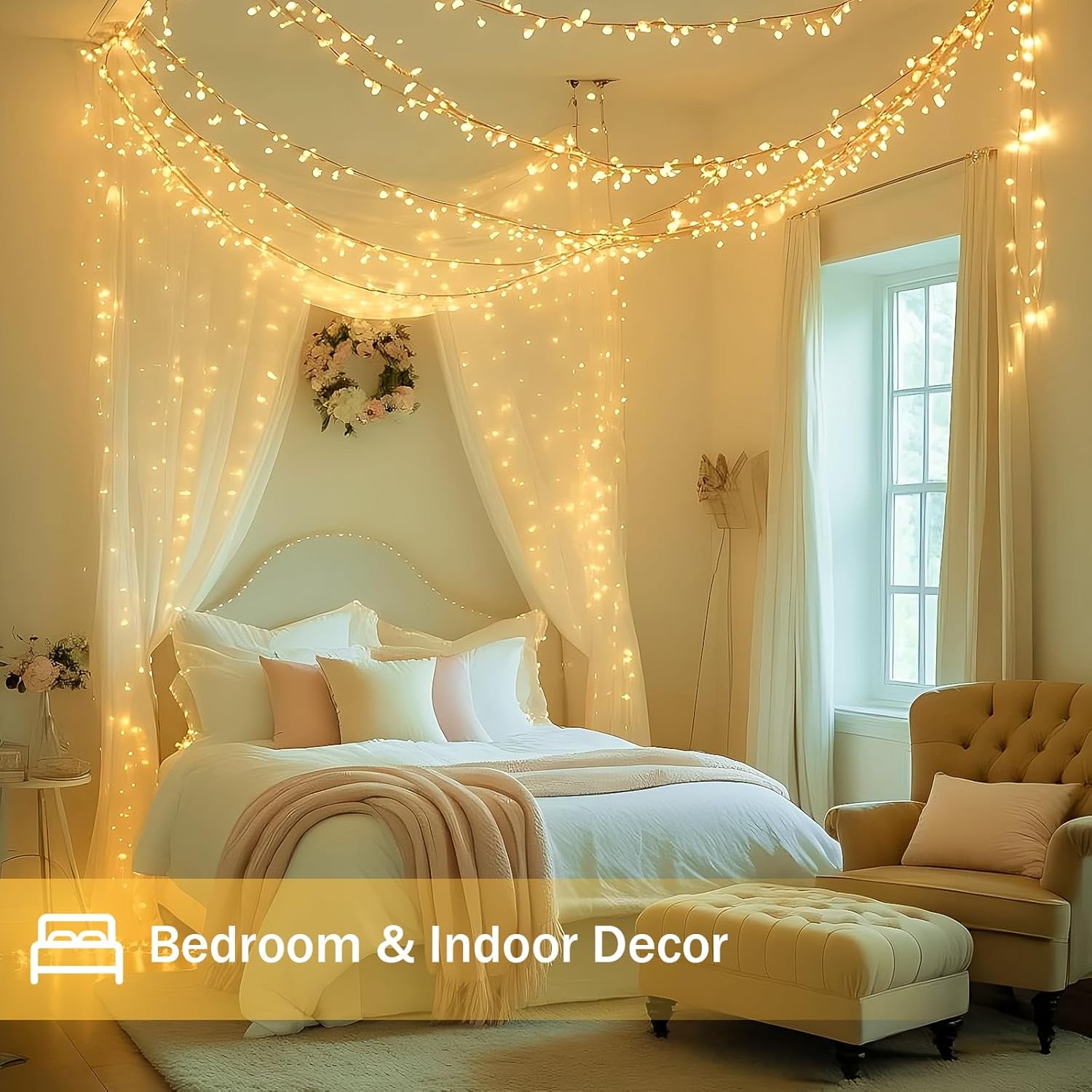 Extra-Long 66FT String Lights Outdoor/Indoor, 200 LED Super Bright Christmas Lights for Bedroom, Waterproof 8 Modes Plug in Twinkle Fairy Light for Classroom Christmas Tree Decorations (Warm White)