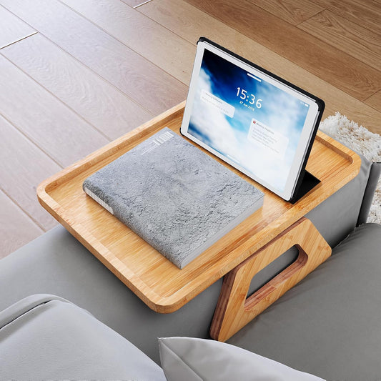 Couch Arm Tray,Bamboo Folding Sofa Tray,Sofa Armrest Trays Clip-On Couch Desk for Drinks,Snacks,Phone,Remote Control（Natural）