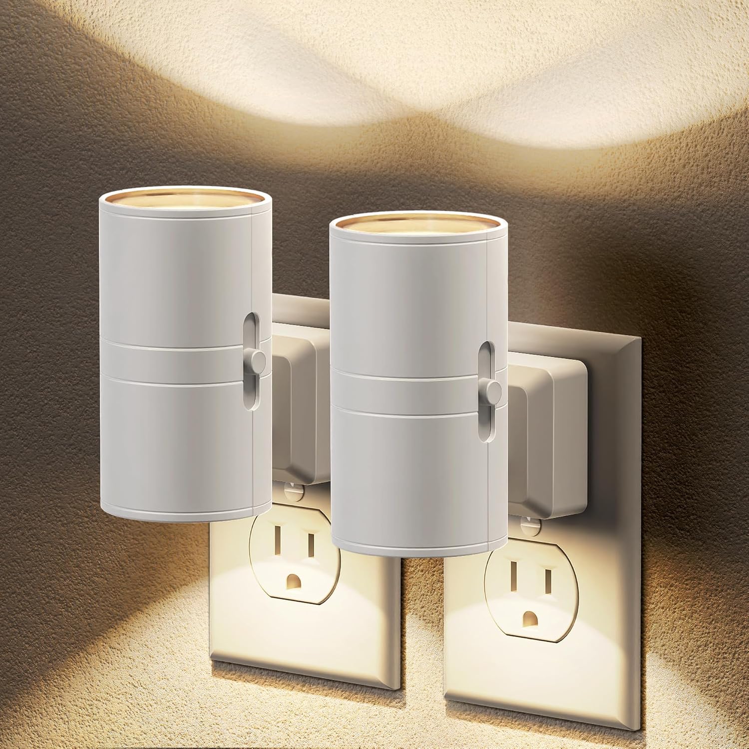 Night Lights Plug into Wall, Dimmable Night Light Plug In, Modern Night Lights with Dusk to Dawn Light Sensor, Soft White 3000K, 0-100LM Adjustable Brightness Nightlight for Hallway Bedroom, 2 Pack