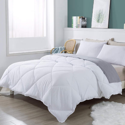 102X90 Easy-Clean Reversible Comforter Set - 2 Solid Color Plush down Alternative Fluffy, Ultra Soft, Machine Washable Bedding Duvet Insert, Extra Warm King, White