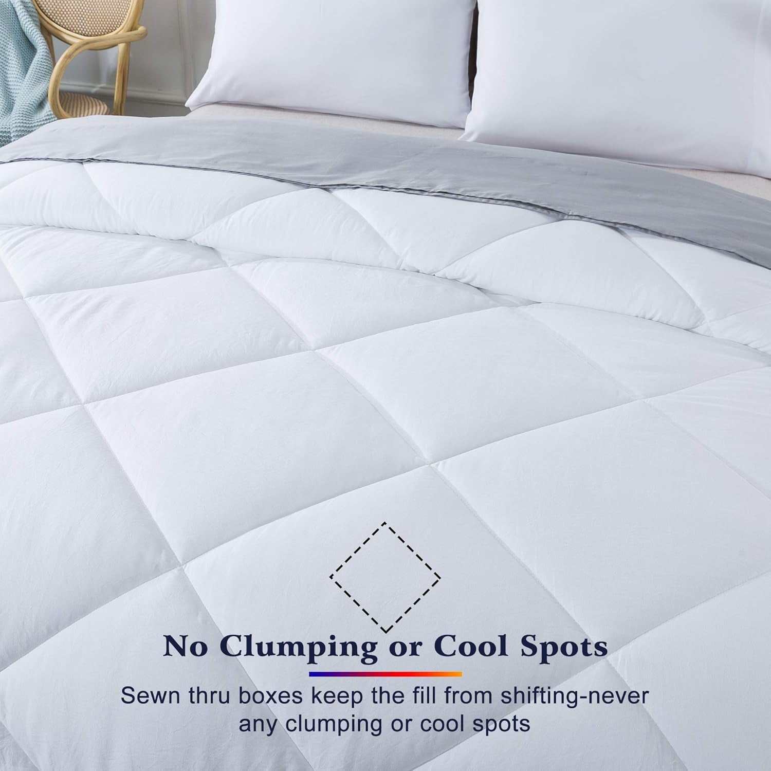 102X90 Easy-Clean Reversible Comforter Set - 2 Solid Color Plush down Alternative Fluffy, Ultra Soft, Machine Washable Bedding Duvet Insert, Extra Warm King, White