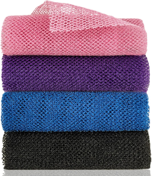 African Exfoliating Net, 4 Pieces African Net Sponge, Nylon African Bath Sponge Net, African Net Long Net Bath Sponge Shower Body Scrubber