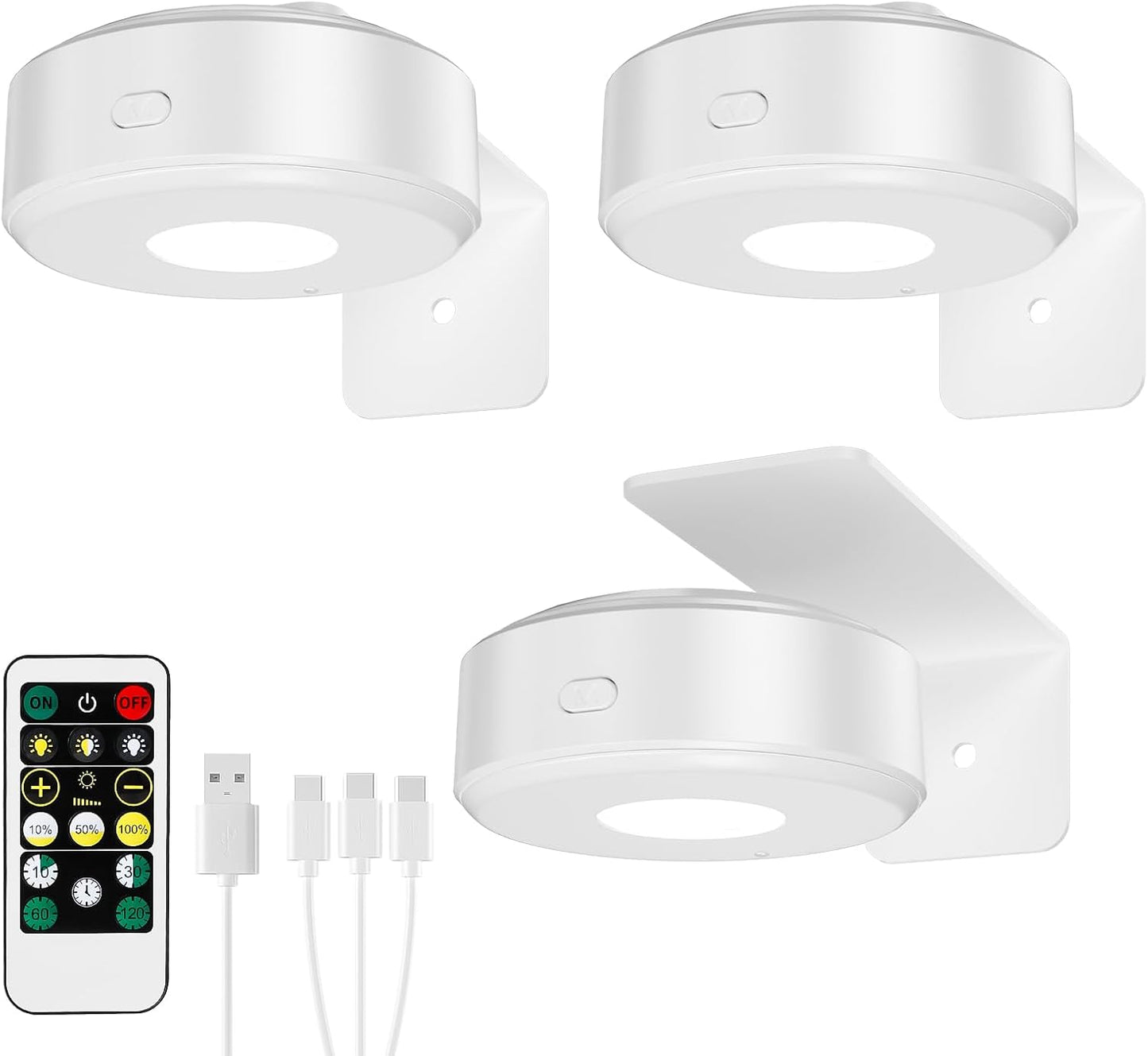 3PCS Picture Lights with Remote, Wireless Rechargeable Battery Wall Light for Paintings, 3 Colors Paintings Light Dimmable and Timer Metal Art Light for Display, Wall, Artwork, Gallery (Gold)