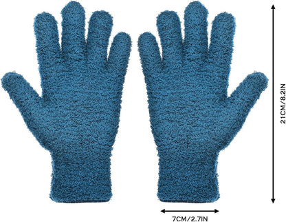 2 Pairs Microfiber Gloves for Plants Dusting Cleaning Glove Mittens House Cars Blinds Dusting(Blue, Large)