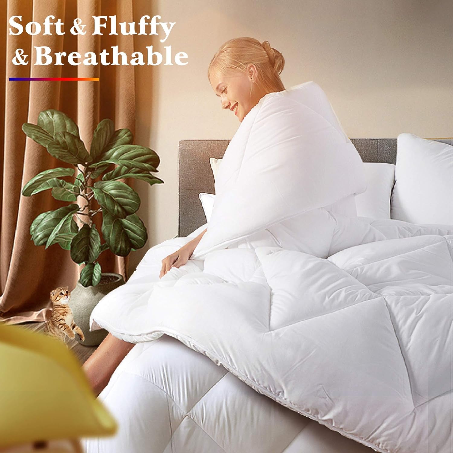 102X90 Easy-Clean Reversible Comforter Set - 2 Solid Color Plush down Alternative Fluffy, Ultra Soft, Machine Washable Bedding Duvet Insert, Extra Warm King, White