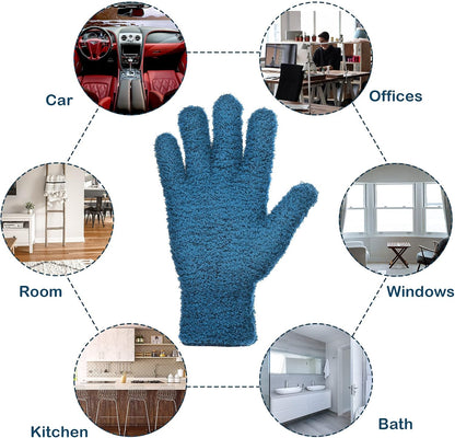 2 Pairs Microfiber Gloves for Plants Dusting Cleaning Glove Mittens House Cars Blinds Dusting(Blue, Large)