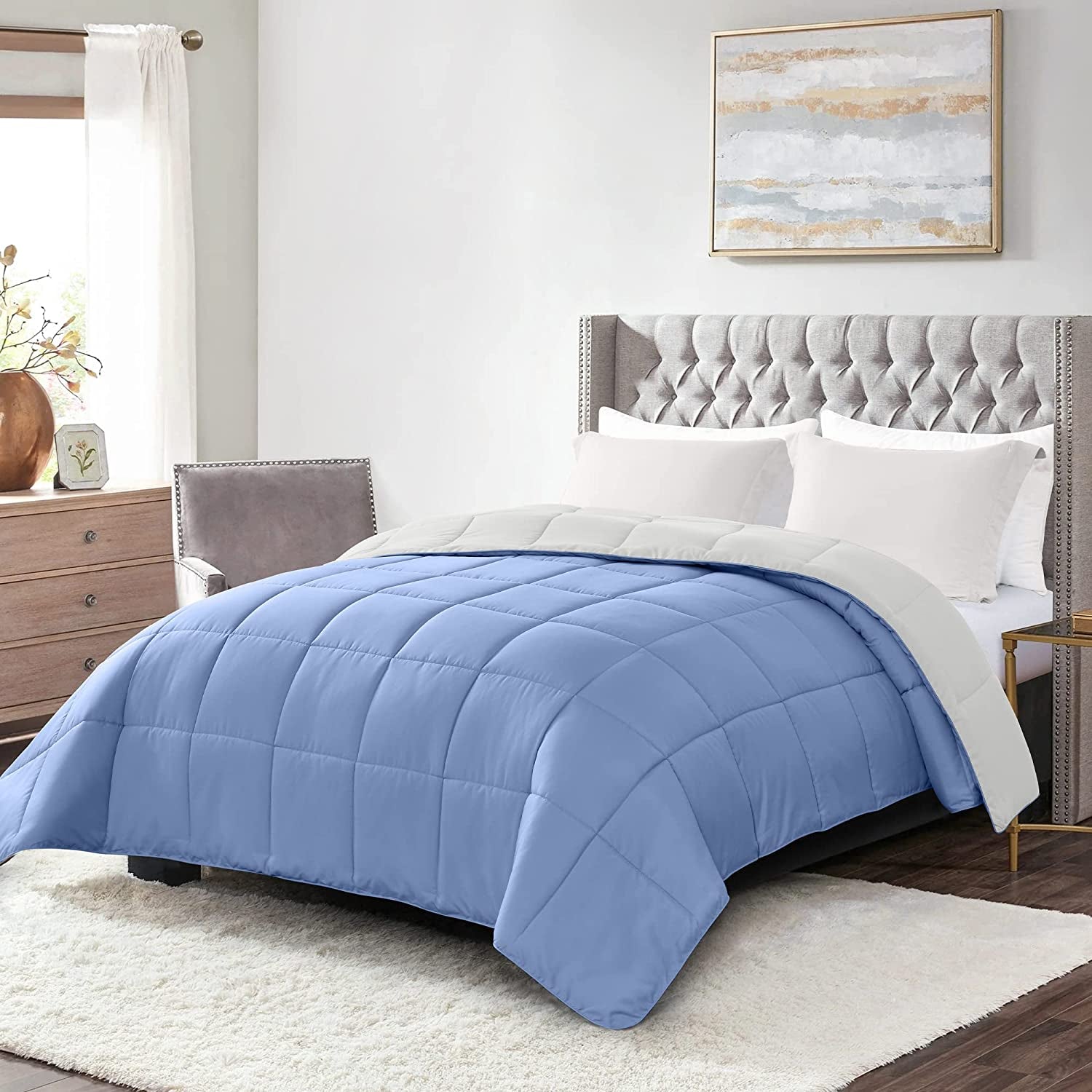 Comforter King Size - Teal Duvet Insert down Alternative Bed King Comforter, Lightweight Bedding Comforters Quilted Soft All Season Reversible Teal/Ivory