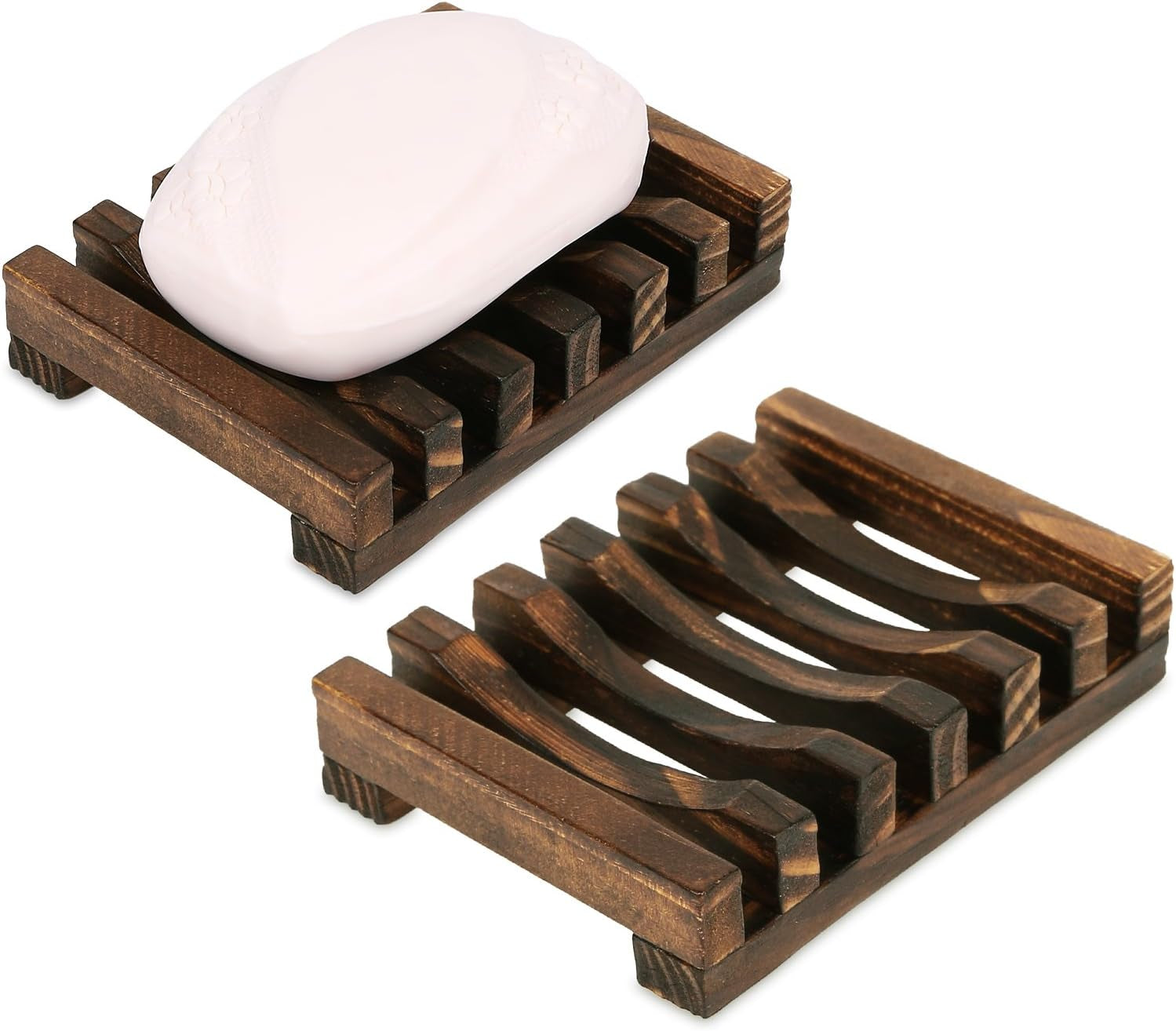 Wooden Soap Dish Hand Crafted Rectangular Sink Drainer for Soap, Sponges and More (1 Pack)