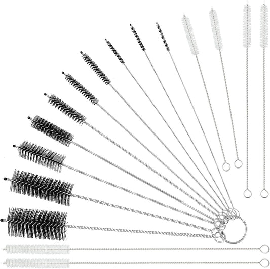 Reusable Straw Cleaning Brushes Bottle Test Tube Long Straw Cleaning Brush Nylon Washing Tool Reusable Bottle Brush in Different Size(White-Black,16 Pieces)